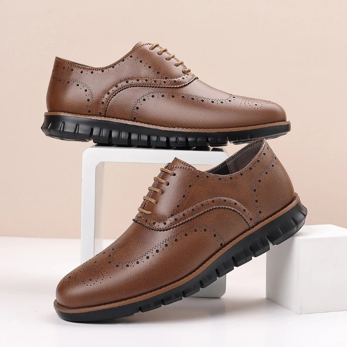 Men's Leather Wingtip Brogue Sneakers - Brown / Black
