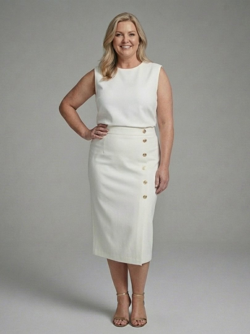 Women's Crepe Button-Front Midi Skirt