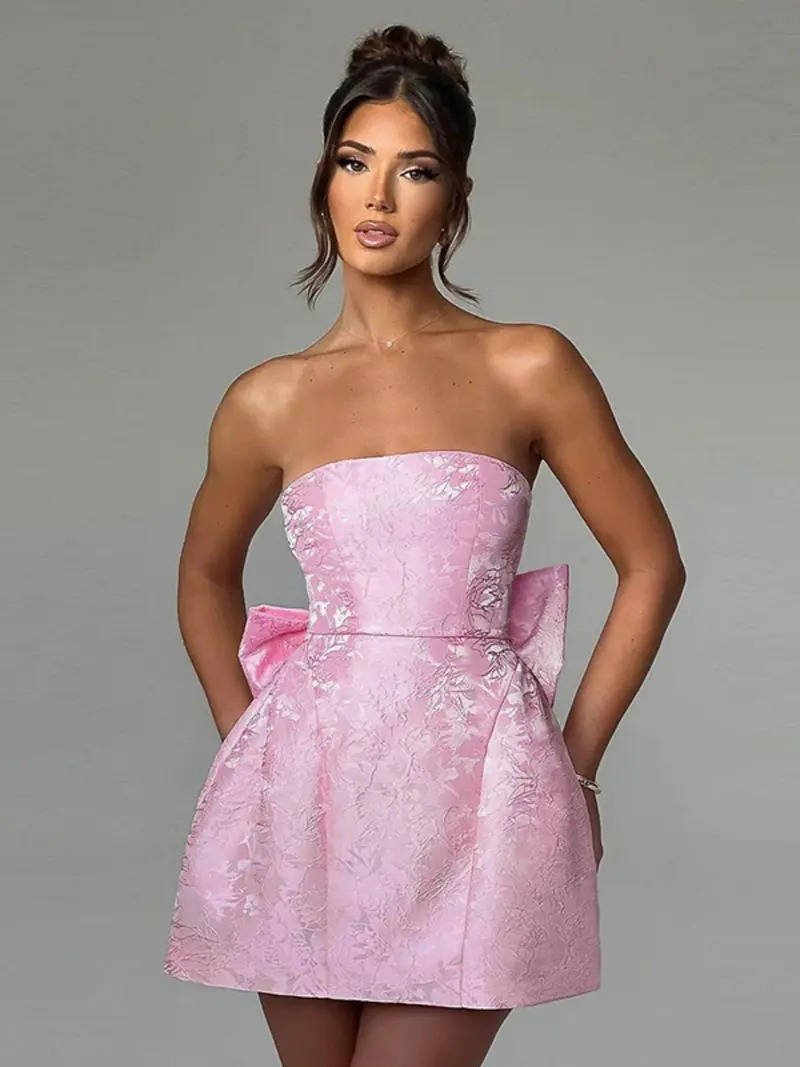 Women's Floral Jacquard Cocktail Mini Dress - Pink