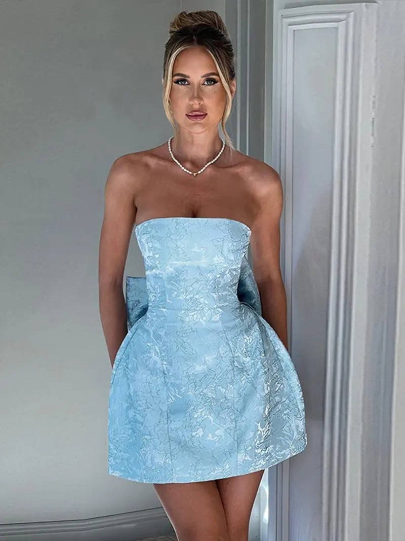 Women's Floral Jacquard Cocktail Mini Dress - Blue