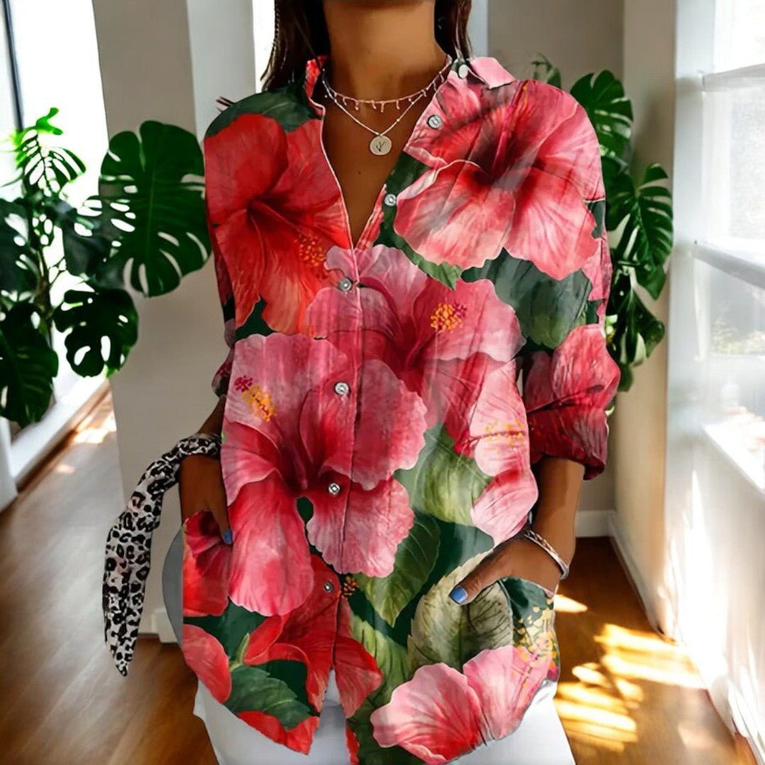 Women's Floral Oversized Blouse - Pink Flowers