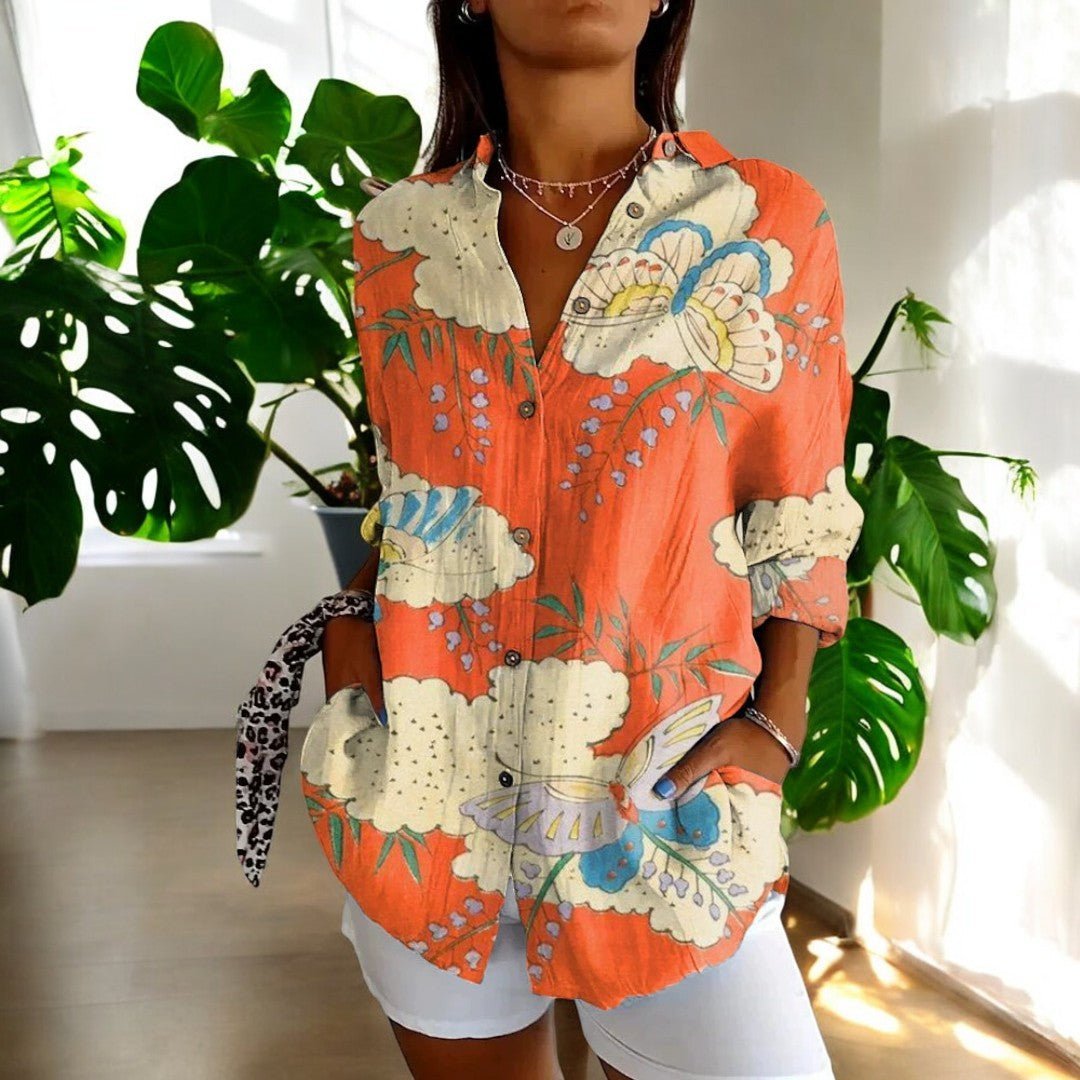Women's Floral Oversized Blouse - Orange