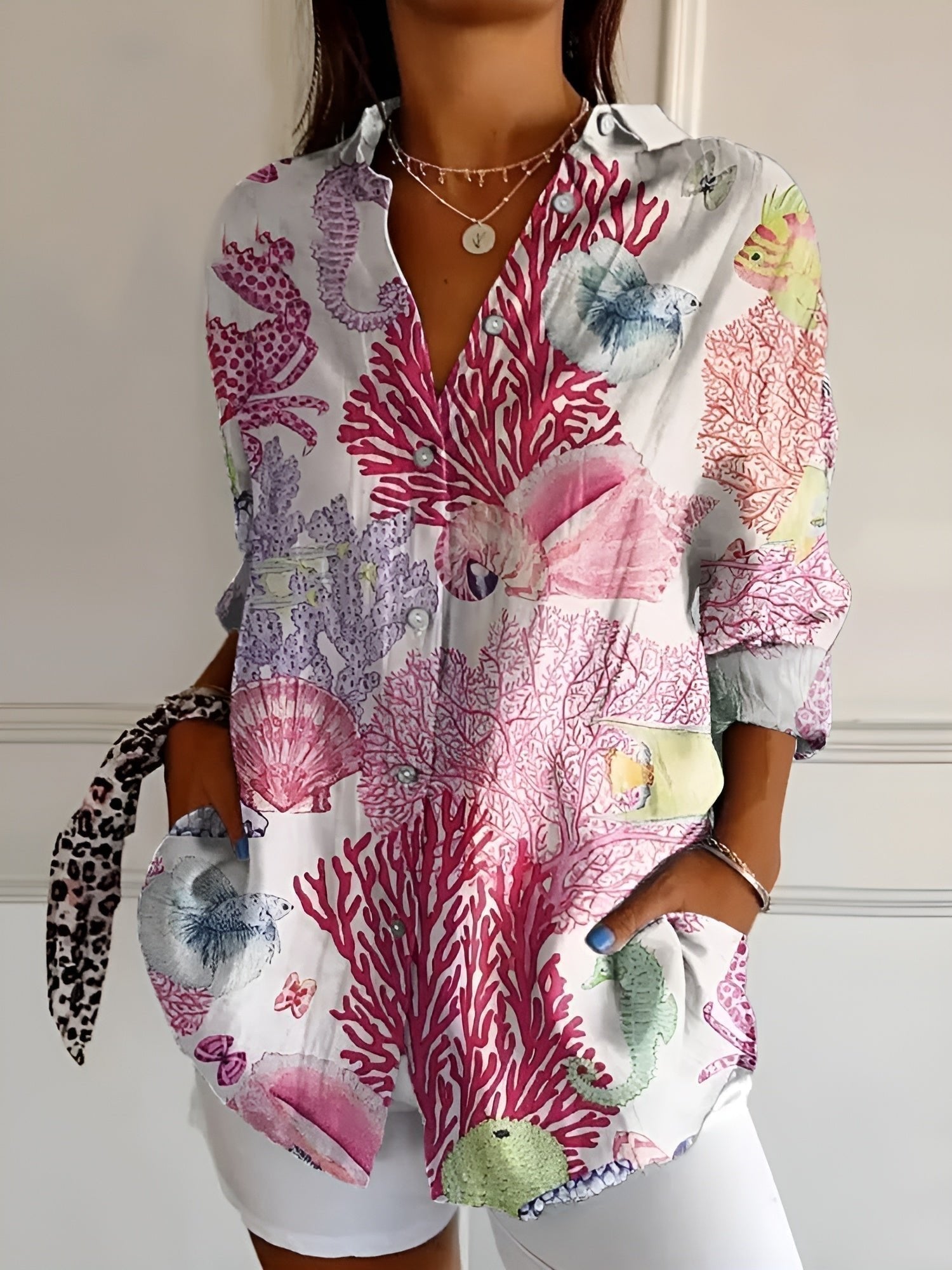 Women's Floral V-Neck Blouse - Pink