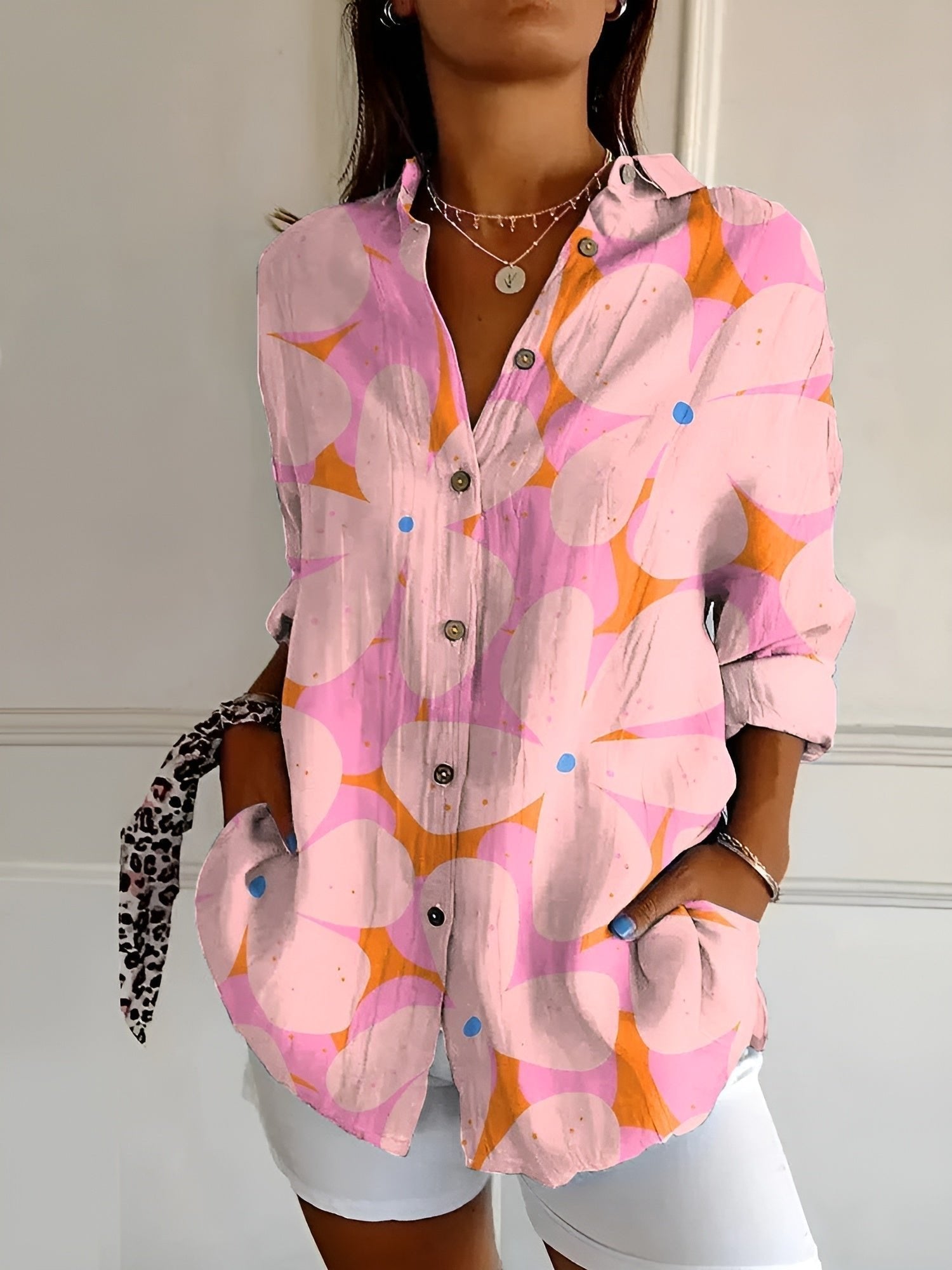 Women's Floral V-Neck Blouse - Pink Floral