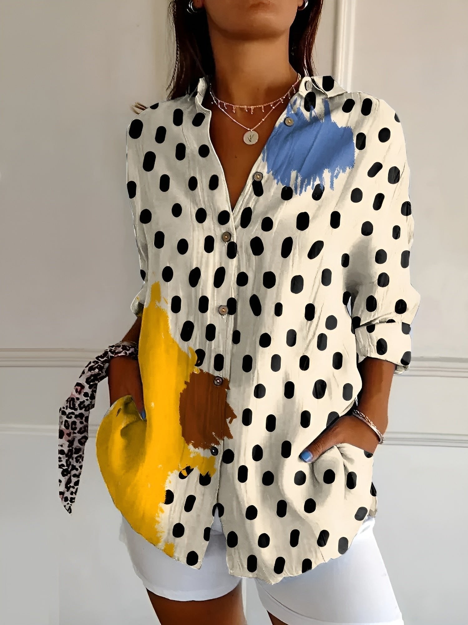 Women's Floral V-Neck Blouse - Cow Prints