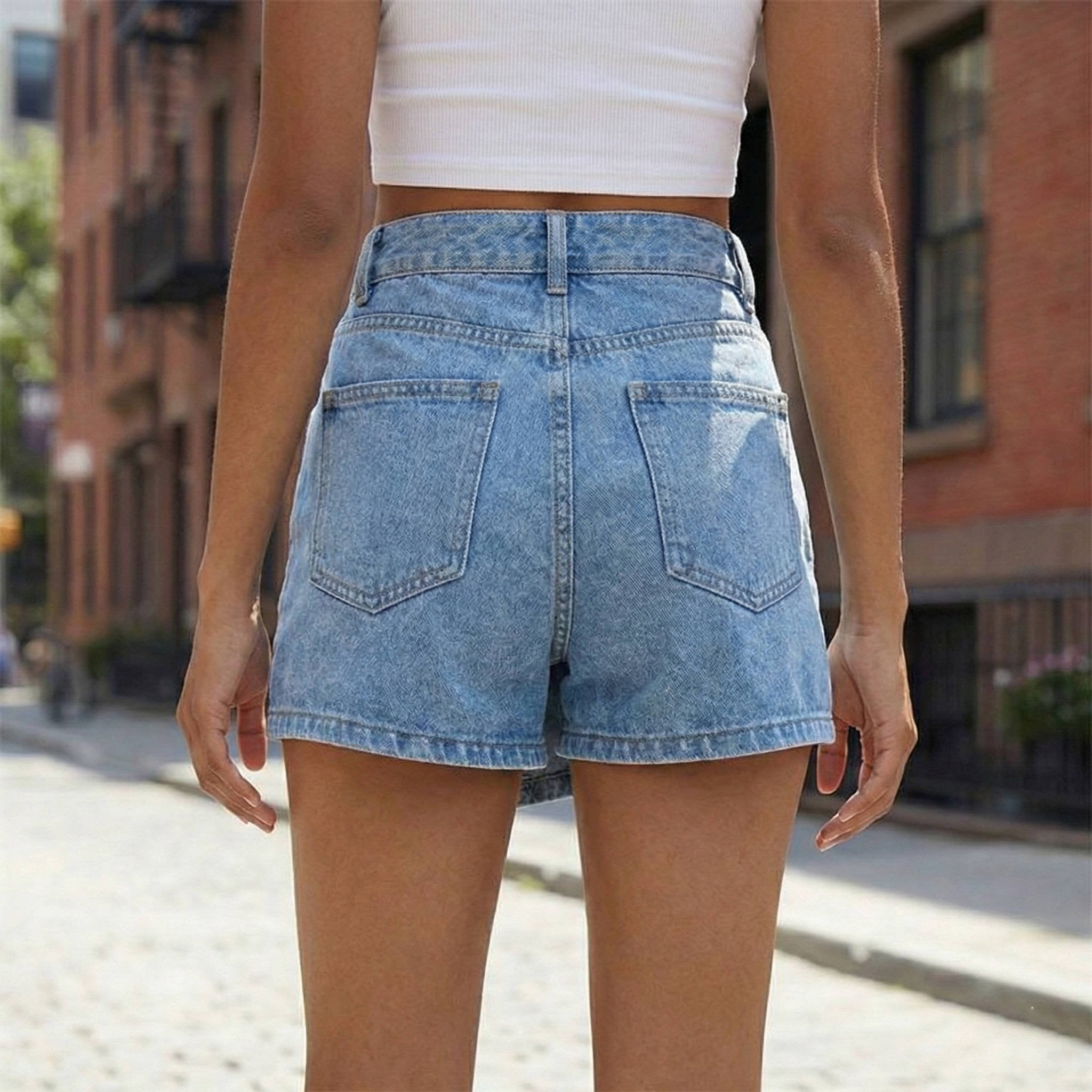 Women's High-Waisted Denim Skort - L