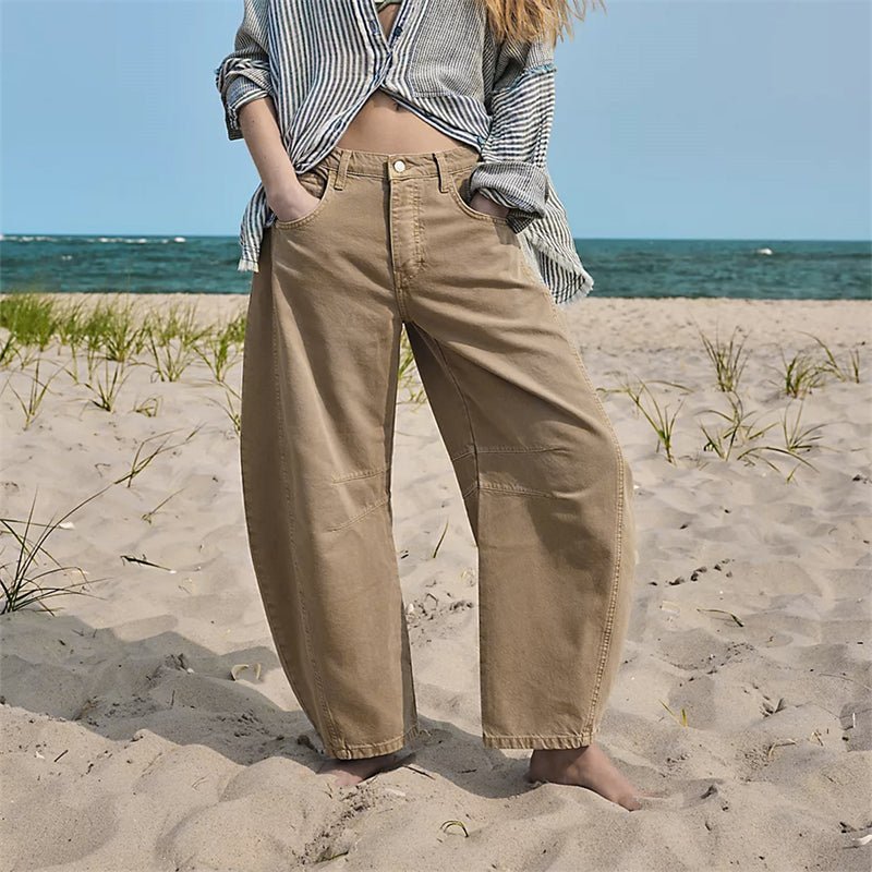 Women's High-Waisted Wide-Leg Jeans - Beige