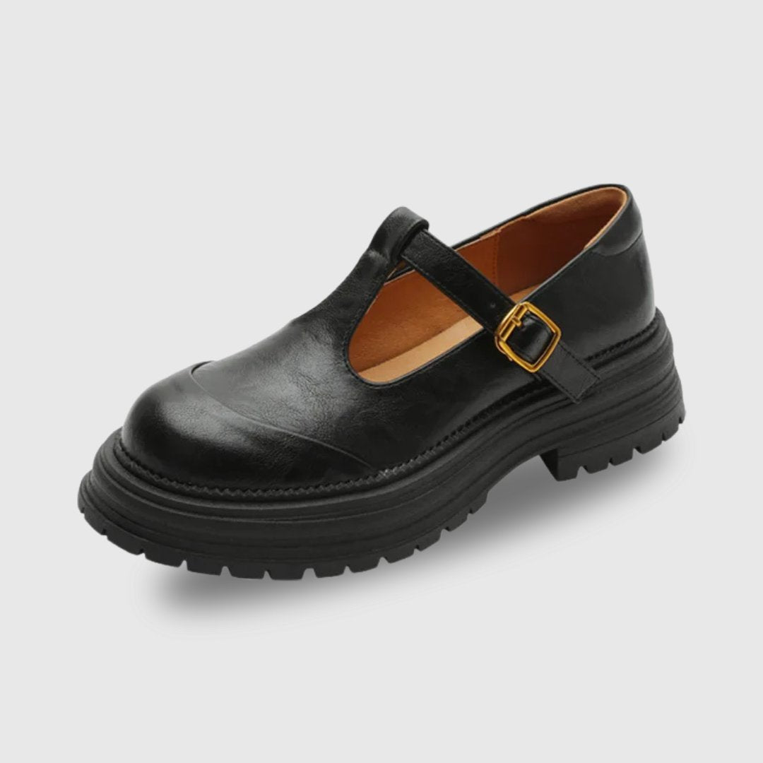 Women's Leather Platform Mary Janes - Black