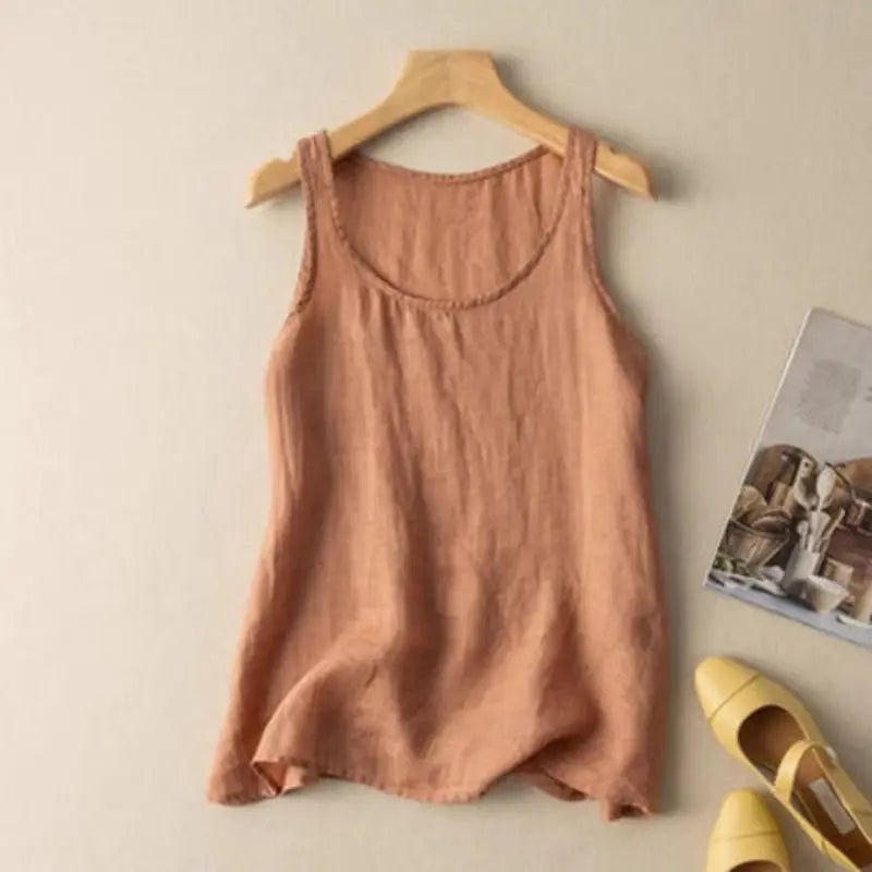 Women's Linen Scoop-Neck Tank Top - Orange