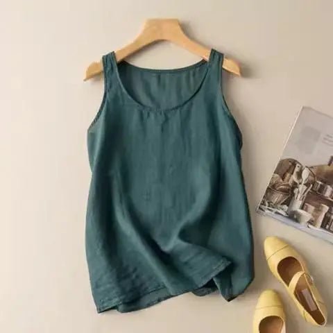 Women's Linen Scoop-Neck Tank Top - Green