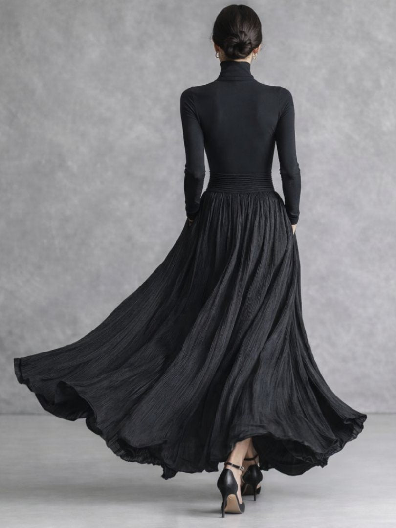 Women's Pleated Satin Maxi Skirt