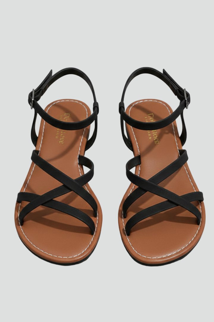 Women's Strappy Flat Sandals - Black