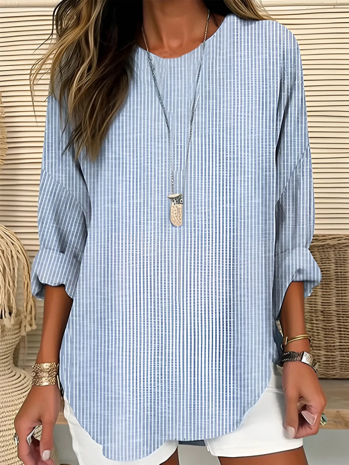 Women's Striped Tunic Blouse - Blue