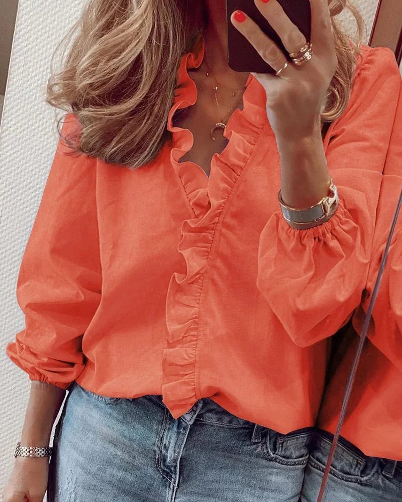 Women's V-Neck Blouse - Orange