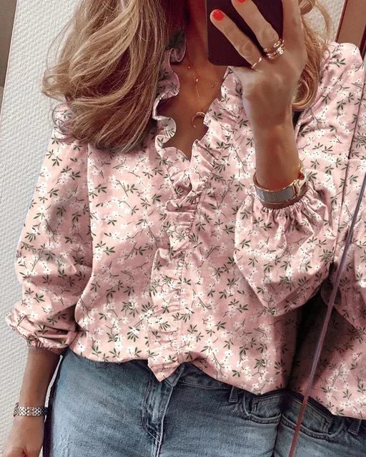 Women's V-Neck Blouse - Pink