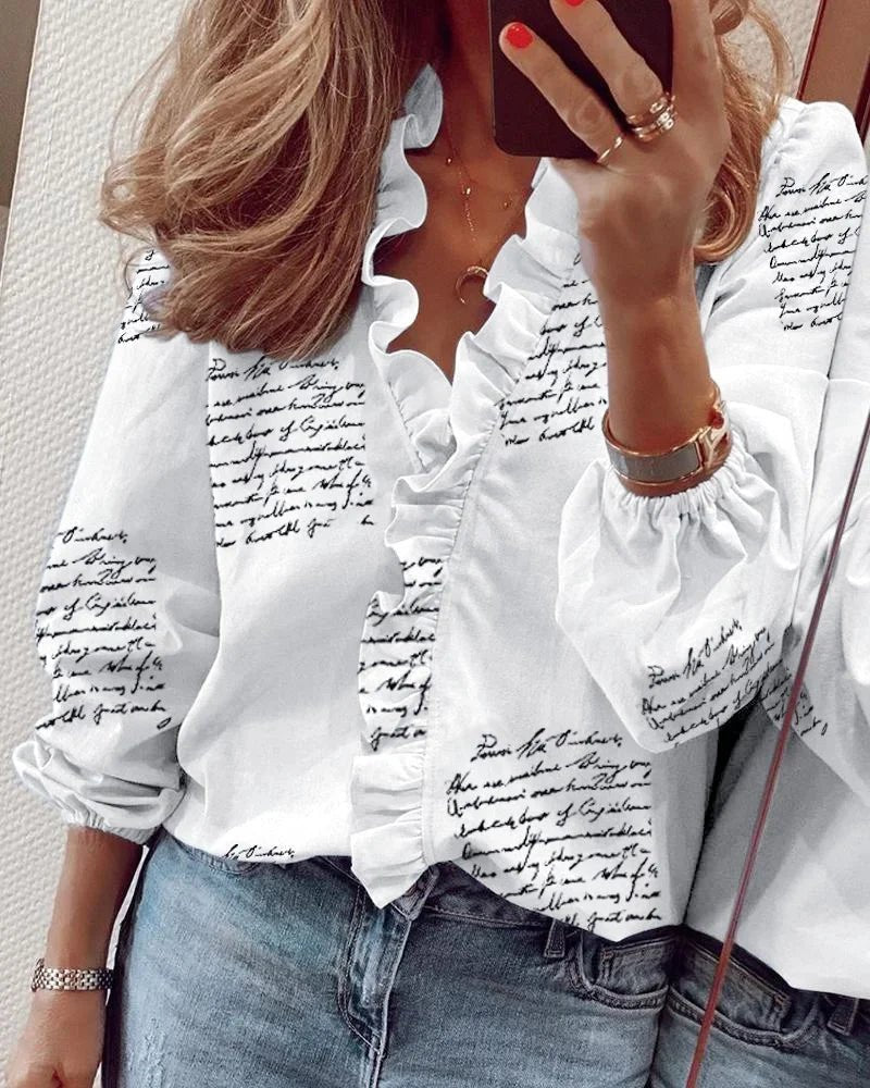 Women's V-Neck Blouse - White Black