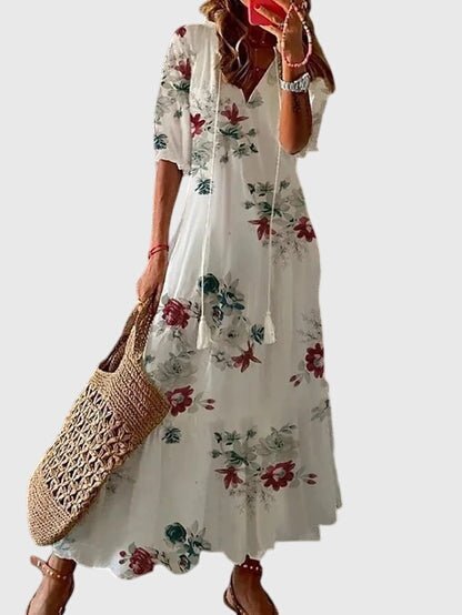 Women's Vacation Maxi Dress - Flowers