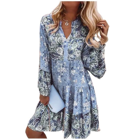 Women's Floral Chiffon Mini Dress - Blue