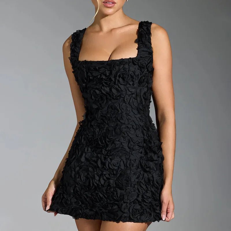 Women's Floral Party Mini Dress - Black