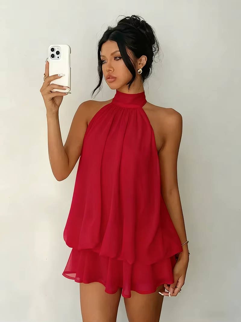 Women's Halter Mini Dress - Red