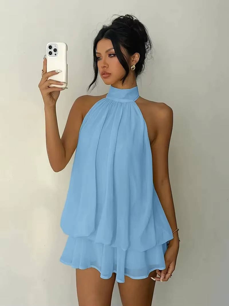 Women's Halter Mini Dress - Sky blue