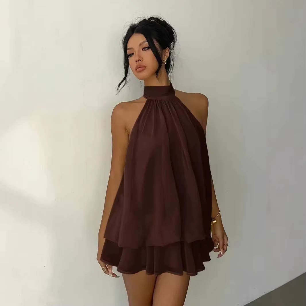 Women's Halter Mini Dress - Brown
