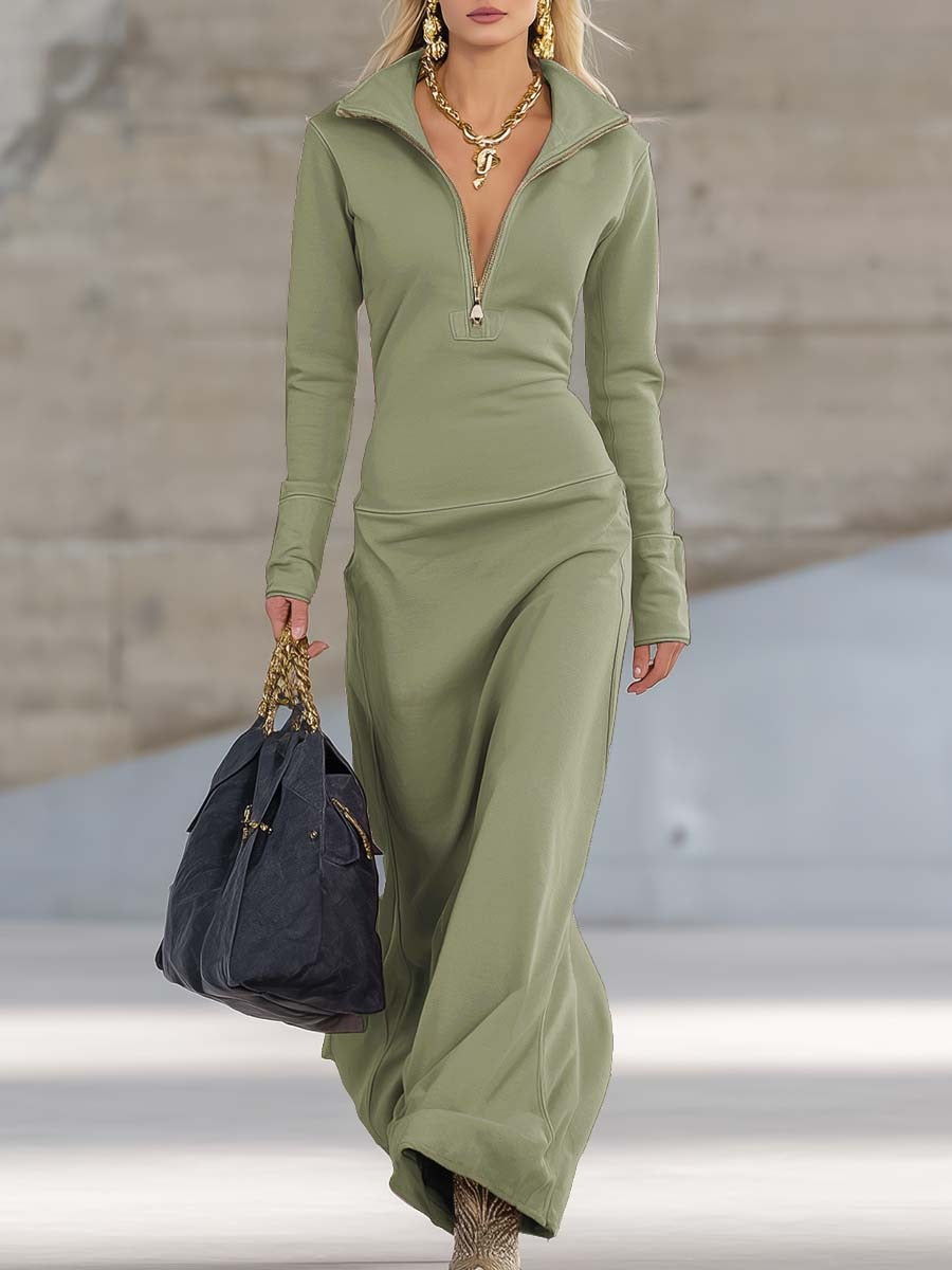 Long Sleeve Sweater Dress - Green
