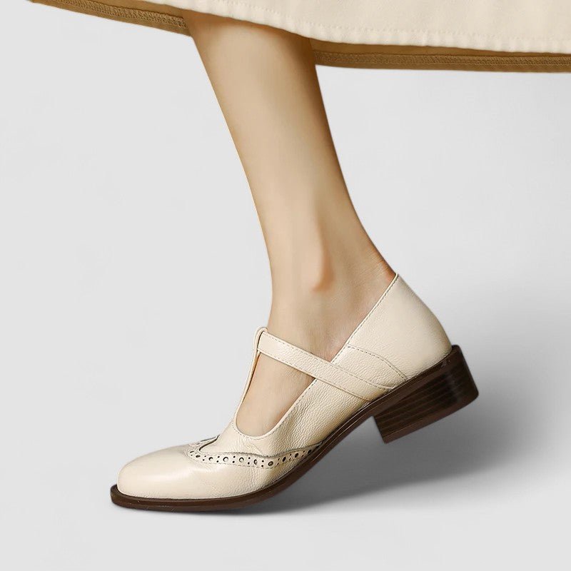 Women's Leather Mary Jane Brogues - Beige