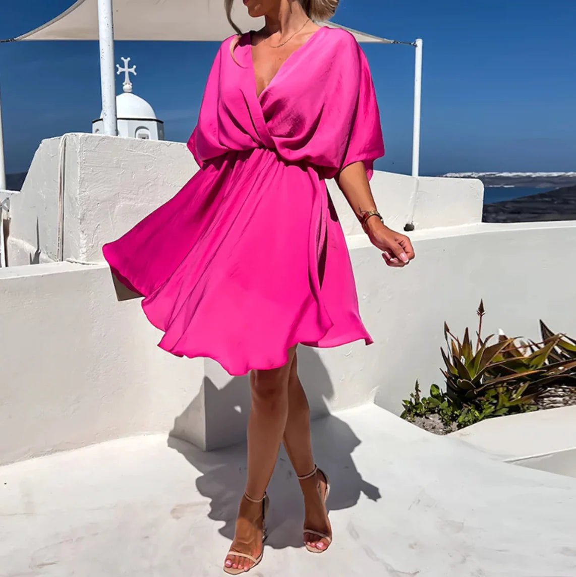 Women's Satin Wrap Mini Dress - Pink
