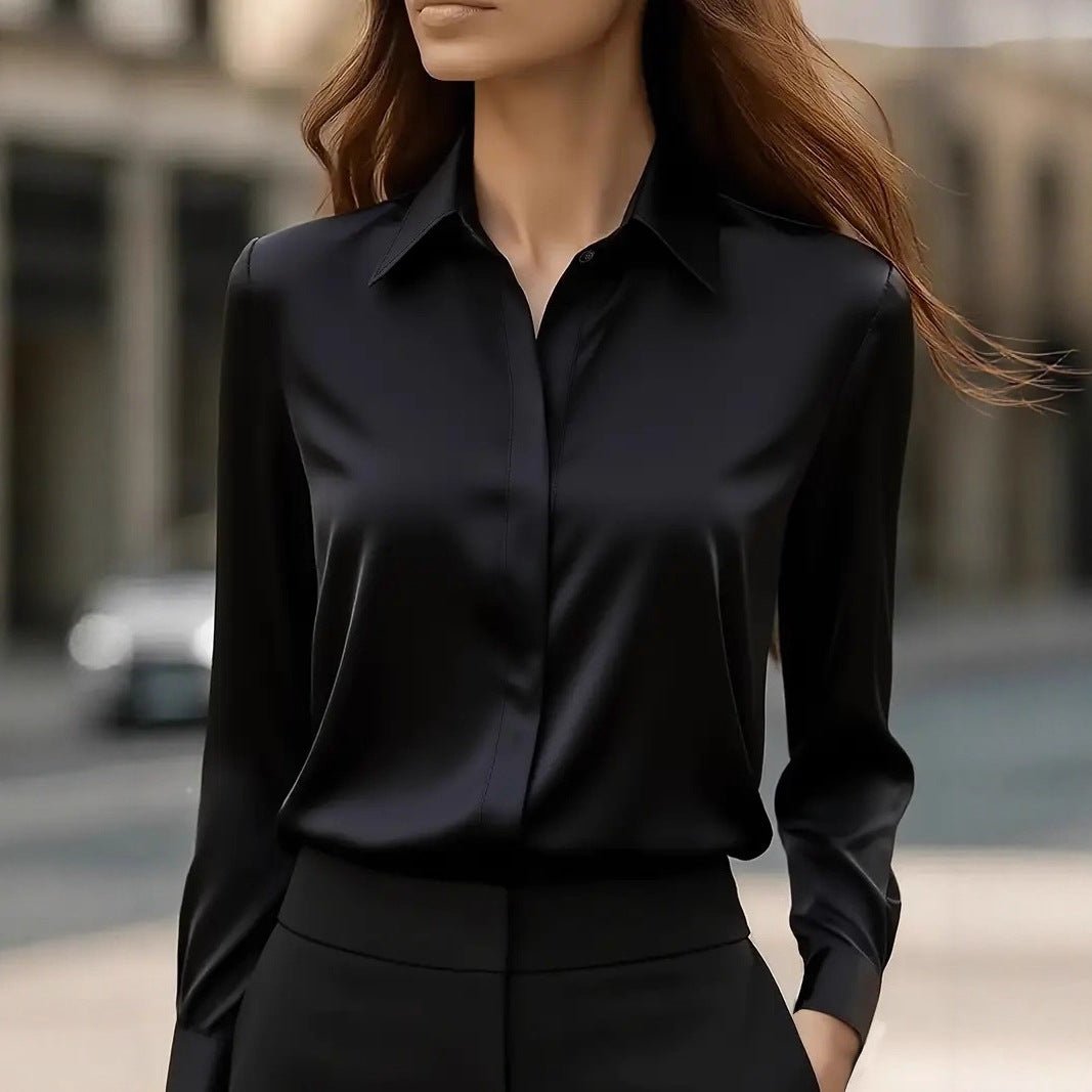 Women's Slim Satin Blouse - Black
