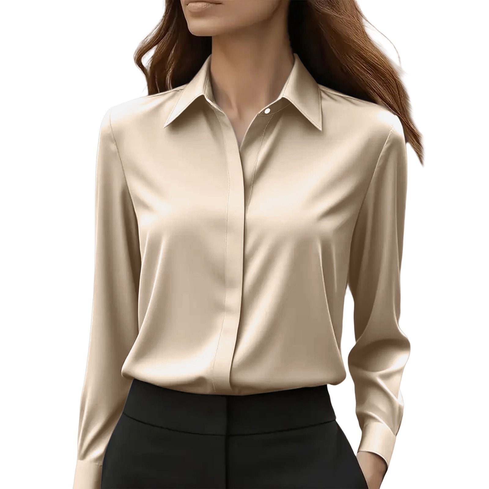 Women's Slim Satin Blouse - Khaki