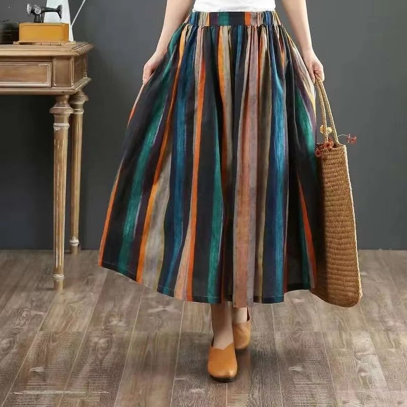 Women's Striped Midi Skirt - L