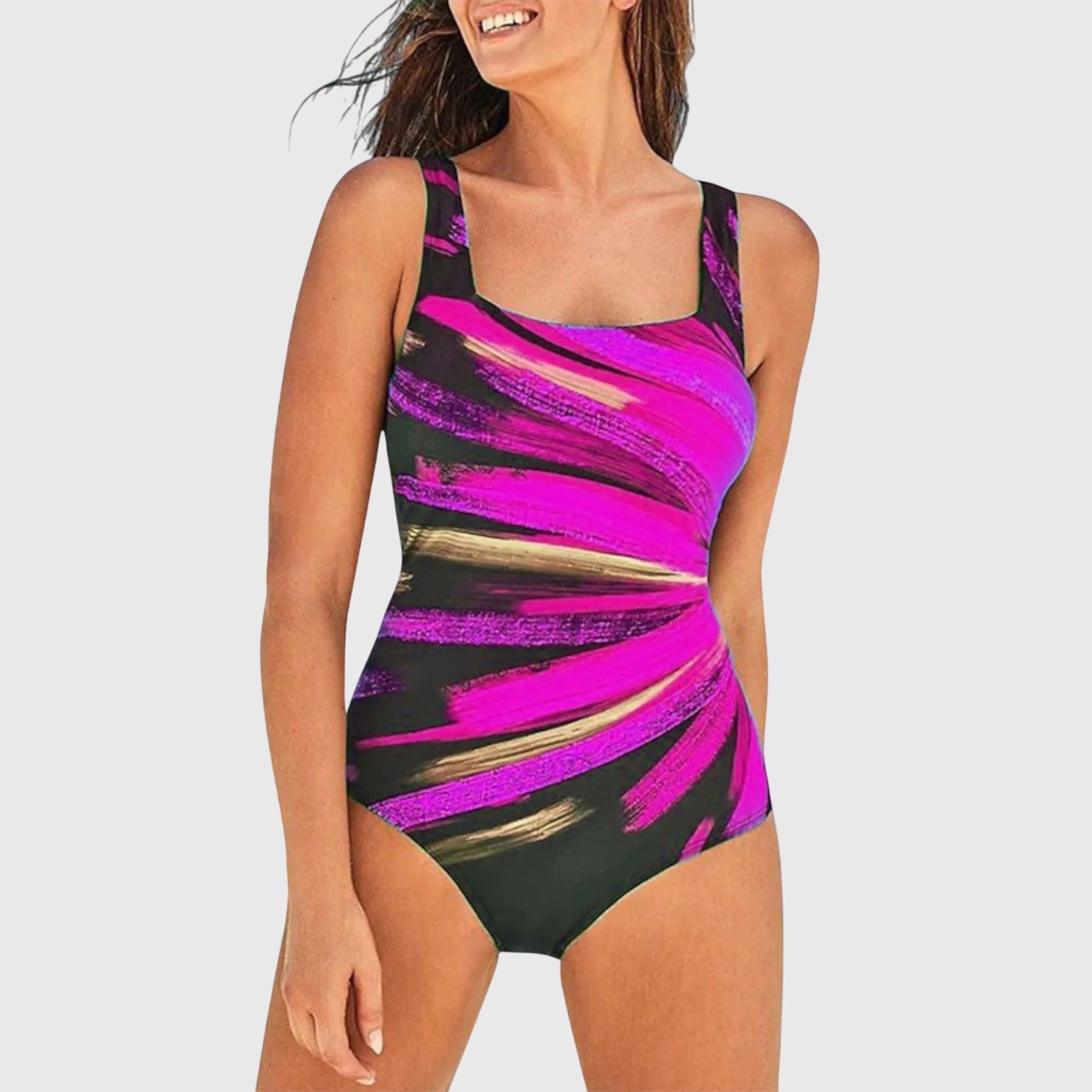 Women's Beach Square Neck Swimsuit - Pink-Black