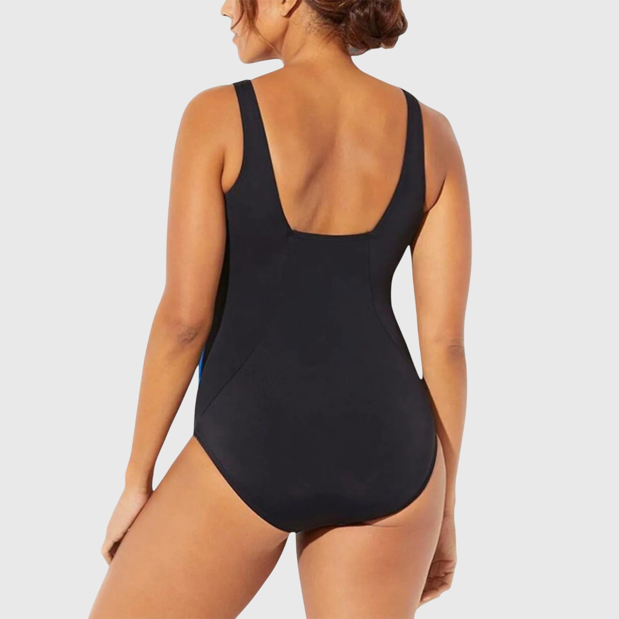 Women's Beach Square Neck Swimsuit - Blue-Black Stripes