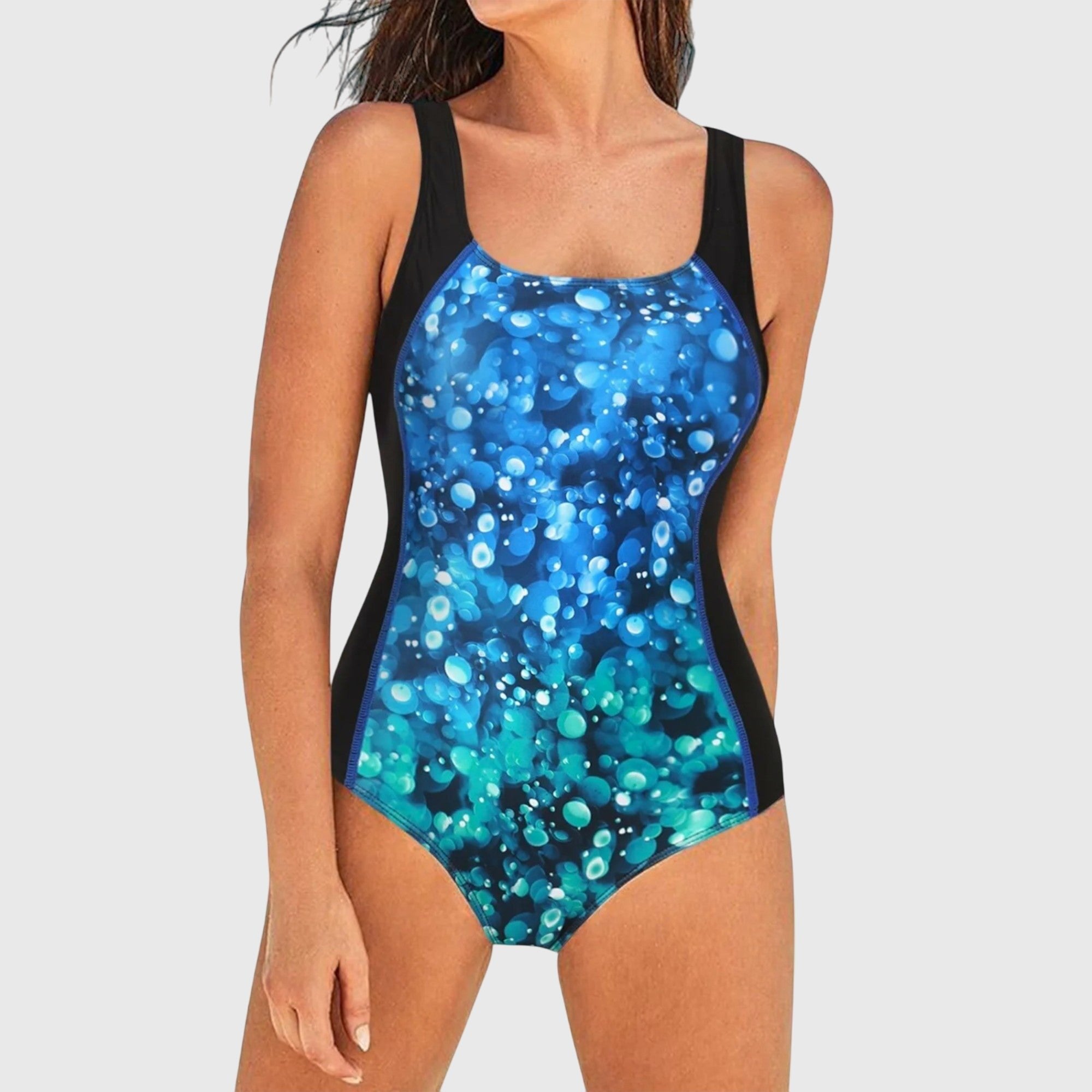 Women's Beach Square Neck Swimsuit - Blue-White