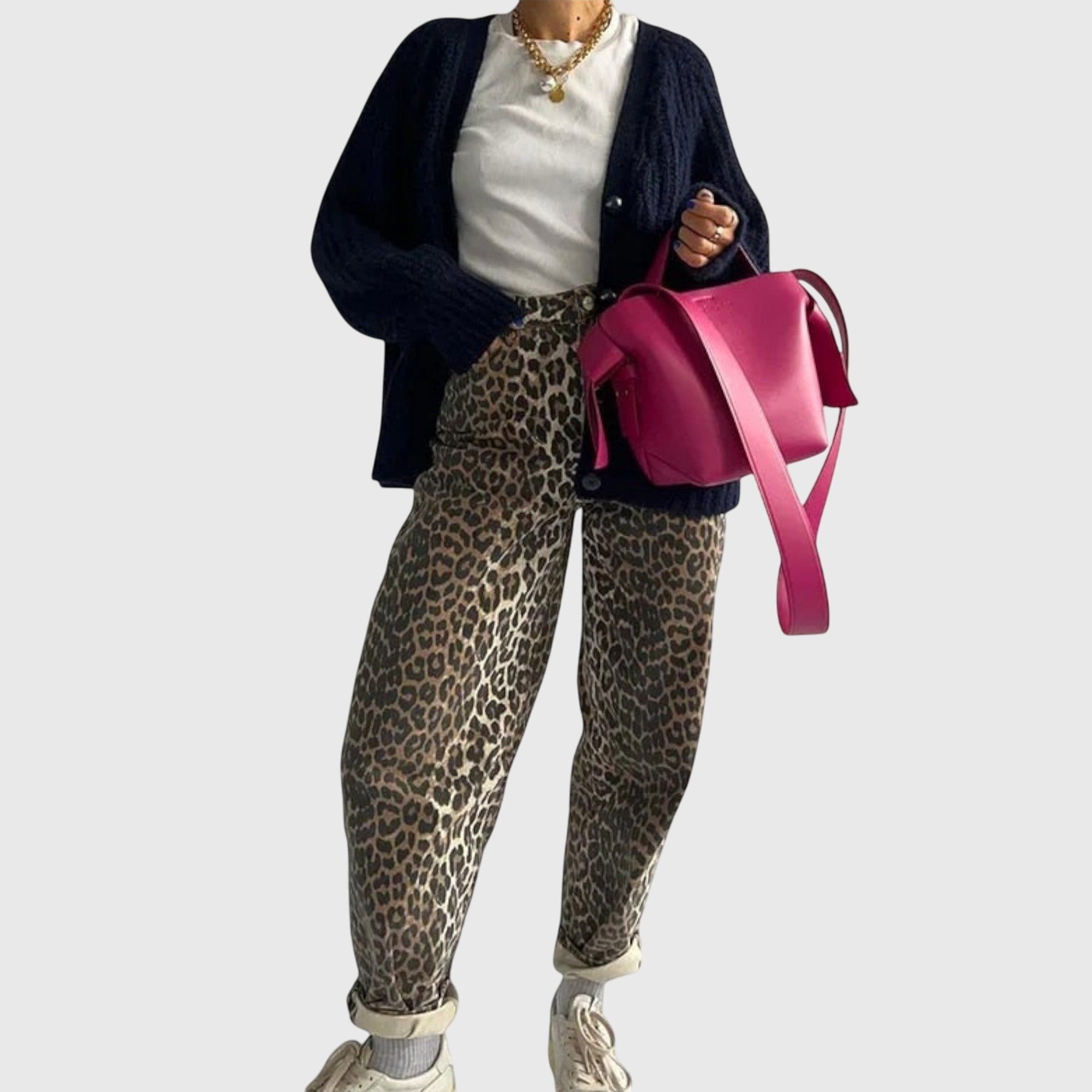 Women's High-Waisted Leopard Print Jeans - Leopard