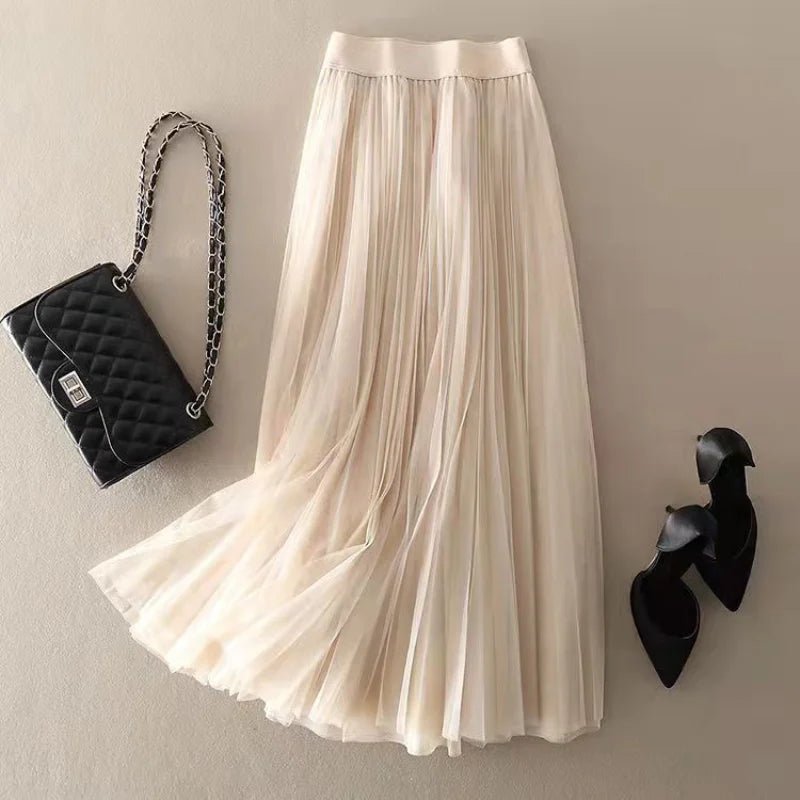 Women's Pleated Maxi Skirt - Beige