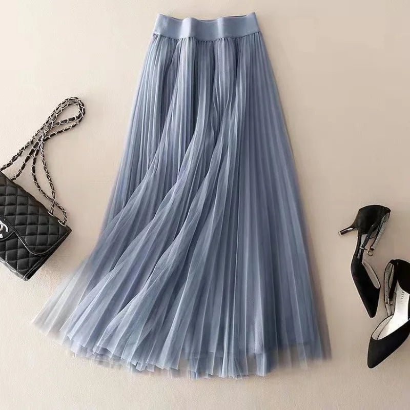 Women's Pleated Maxi Skirt - Blue
