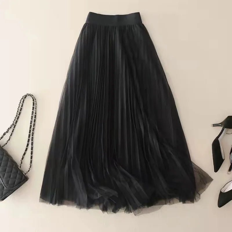 Women's Pleated Maxi Skirt - Black
