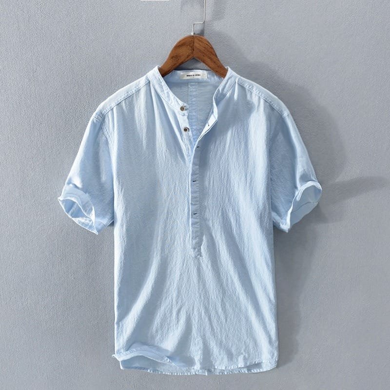 Men's Short Sleeve Henley Shirt - Sky Blue