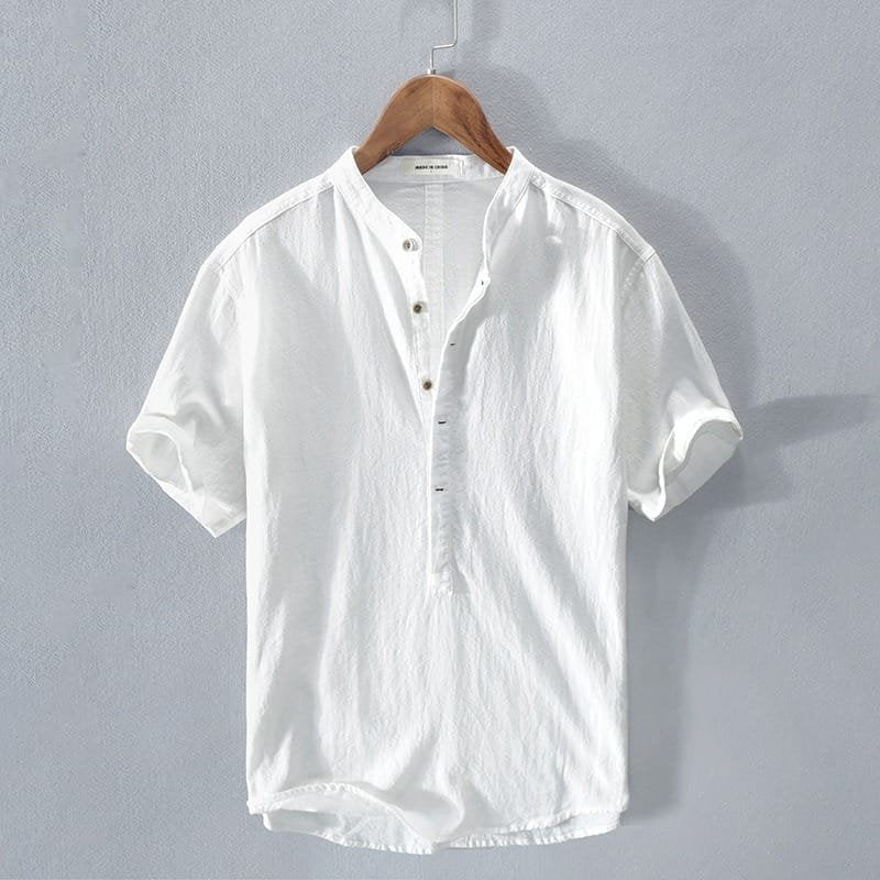 Men's Short Sleeve Henley Shirt - White