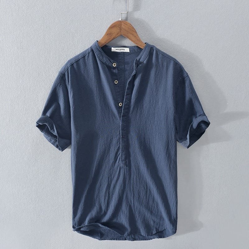 Men's Short Sleeve Henley Shirt - Navy Blue