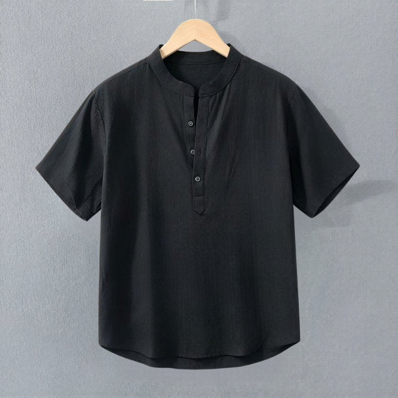 Men's Short Sleeve Henley Shirt - Black