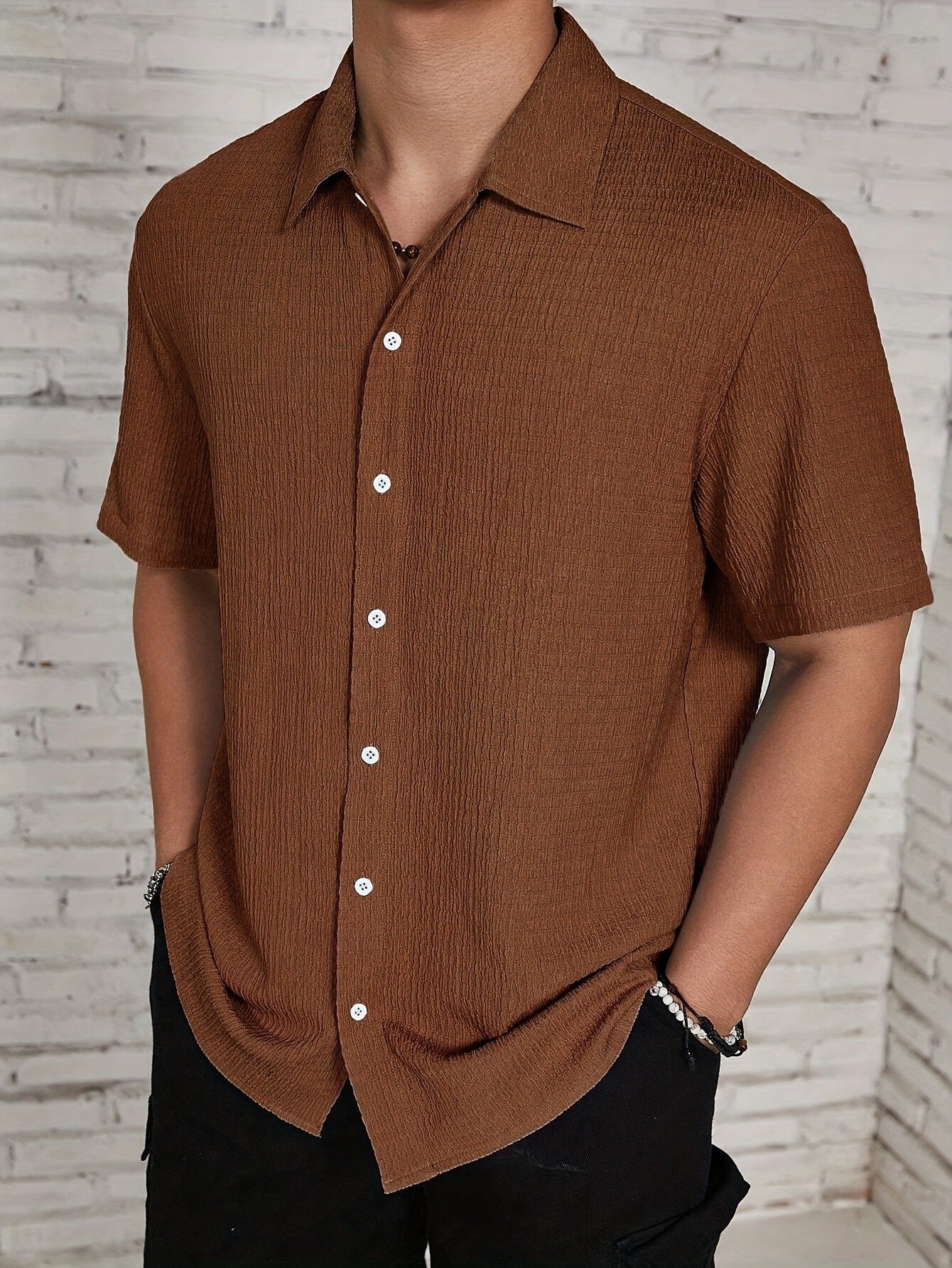 Men's Short-Sleeve Shirt - Dark Brown