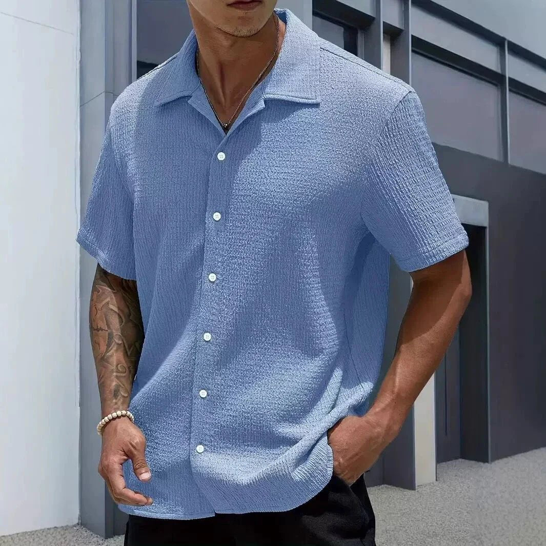 Men's Short-Sleeve Shirt - Light Blue