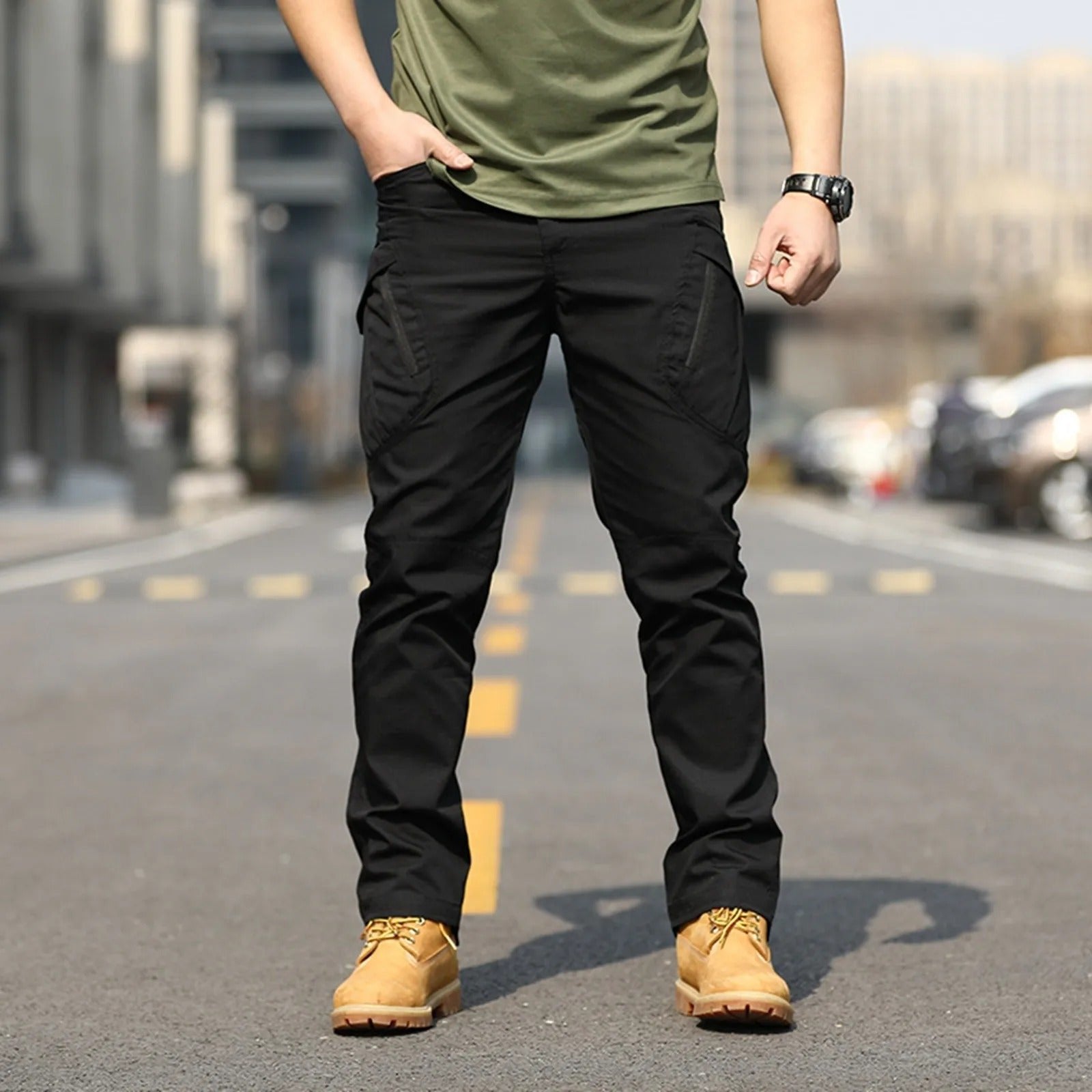 Men's Straight Cargo Pants - Black