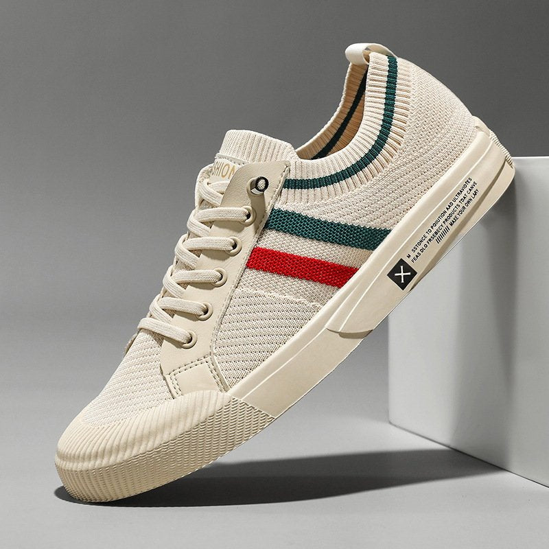 Men's Striped Knit Low-Top Sneakers - Sandstone