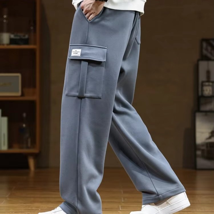 Men's Wide-Leg Cargo Sweatpants - Dark Gray