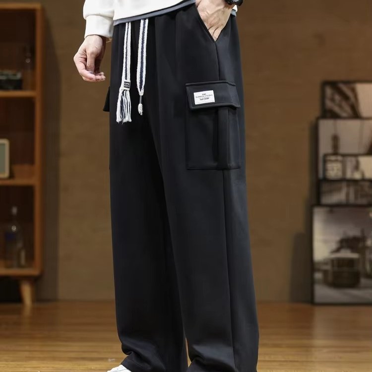 Men's Wide-Leg Cargo Sweatpants - Black
