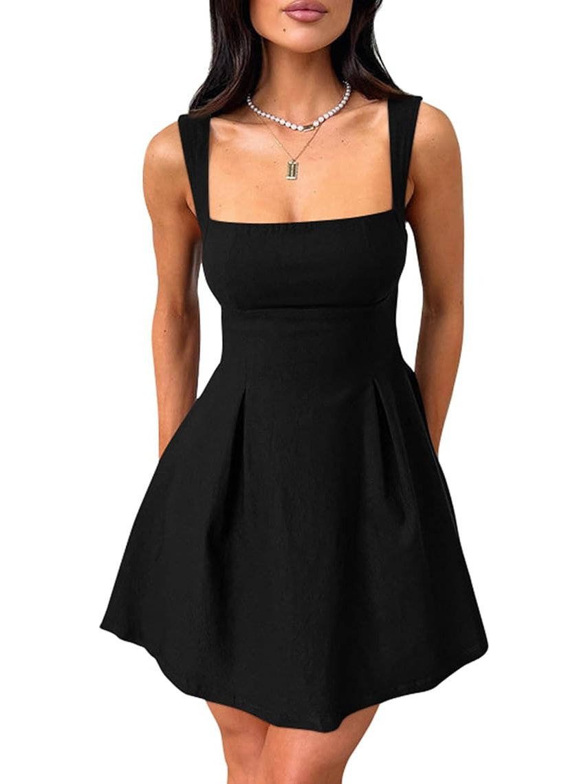 Women's Square-Neck Mini Dress - Black